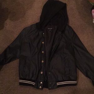 Black bomber jacket with hood